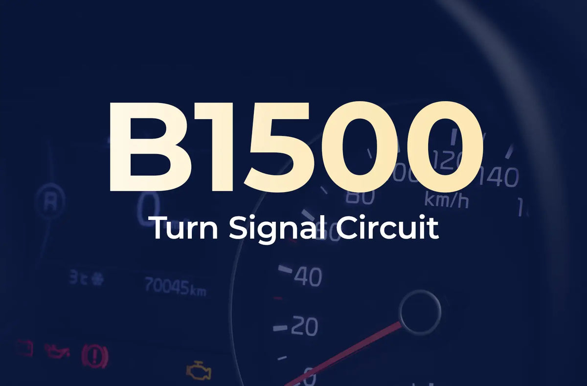 displaying the diagnostic code "B1500" and the description "Turn Signal Circuit" against the blurred dashboard background.