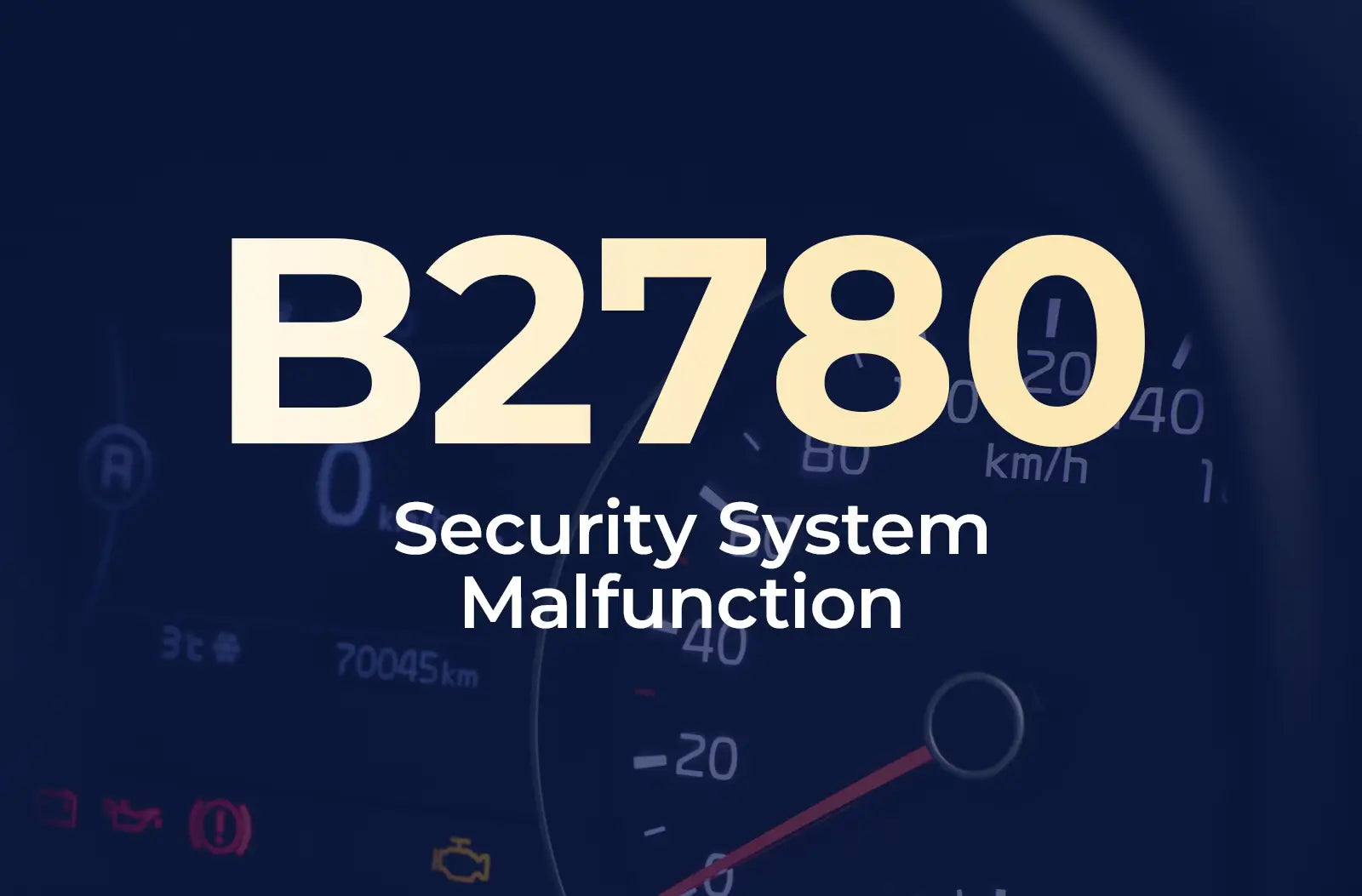 displaying the diagnostic code "B2780" and the description "Security System Malfunction" against the blurred dark blue vehicle instrument panel.
