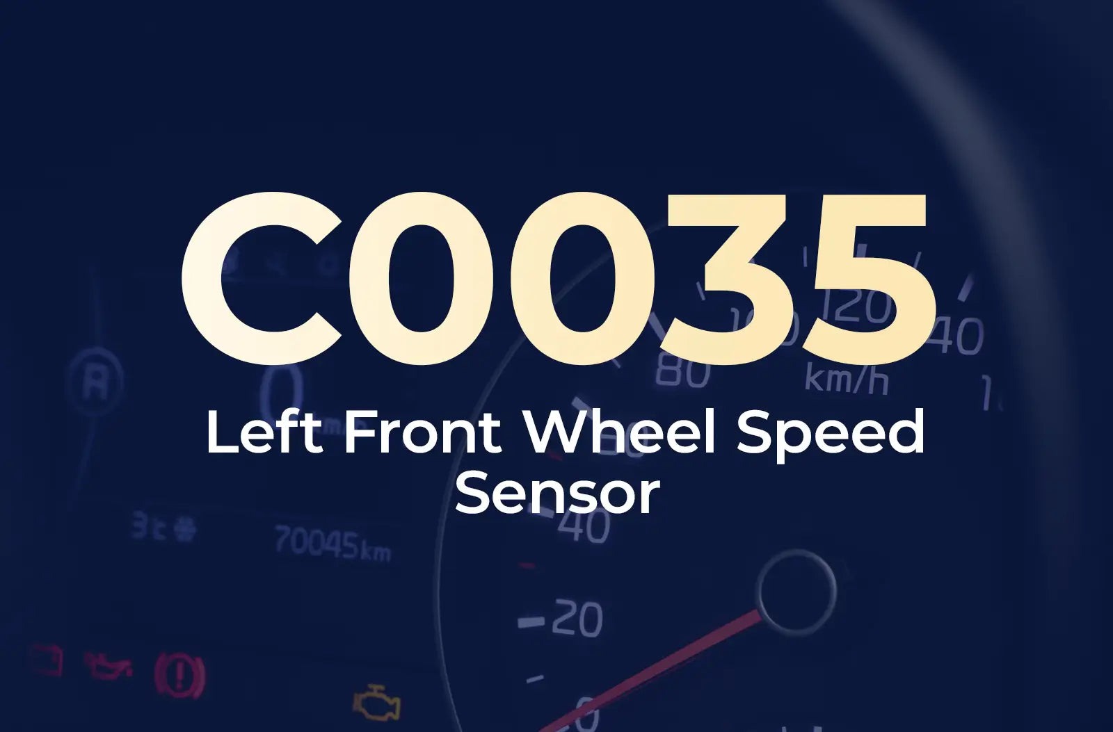displaying the diagnostic code "C0035" and the description "Left Front Wheel Speed Sensor" against the blurred dashboard.