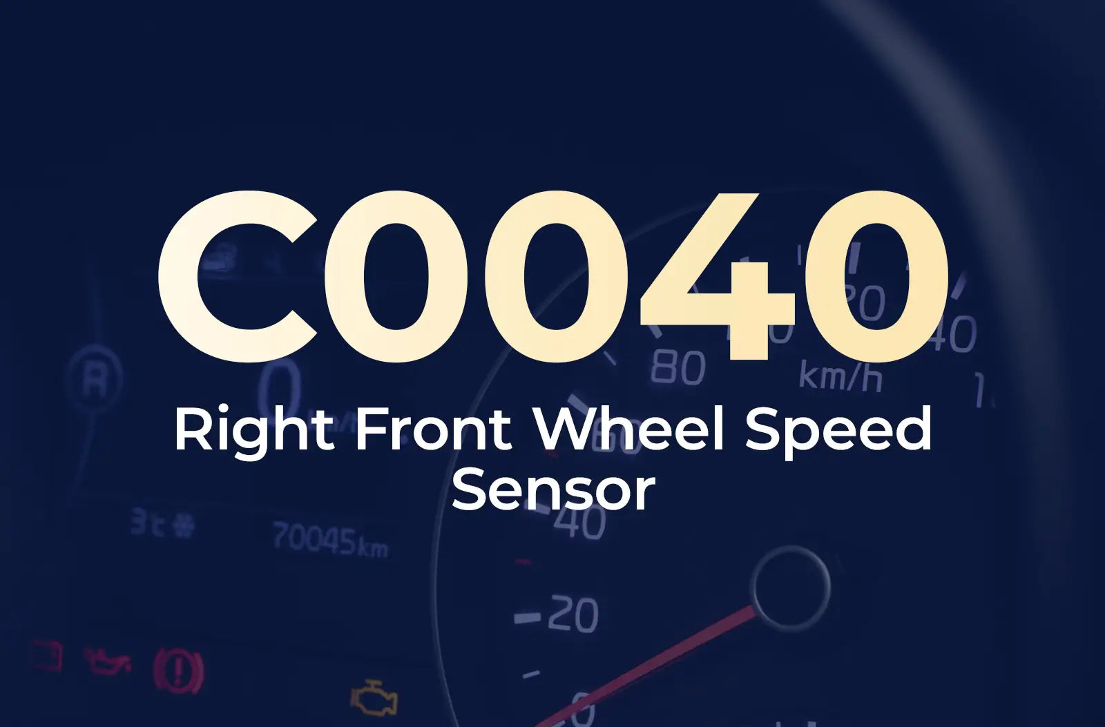 displaying the diagnostic code "C0040" and the description "Right Front Wheel Speed Sensor" against the blurred dashboard.