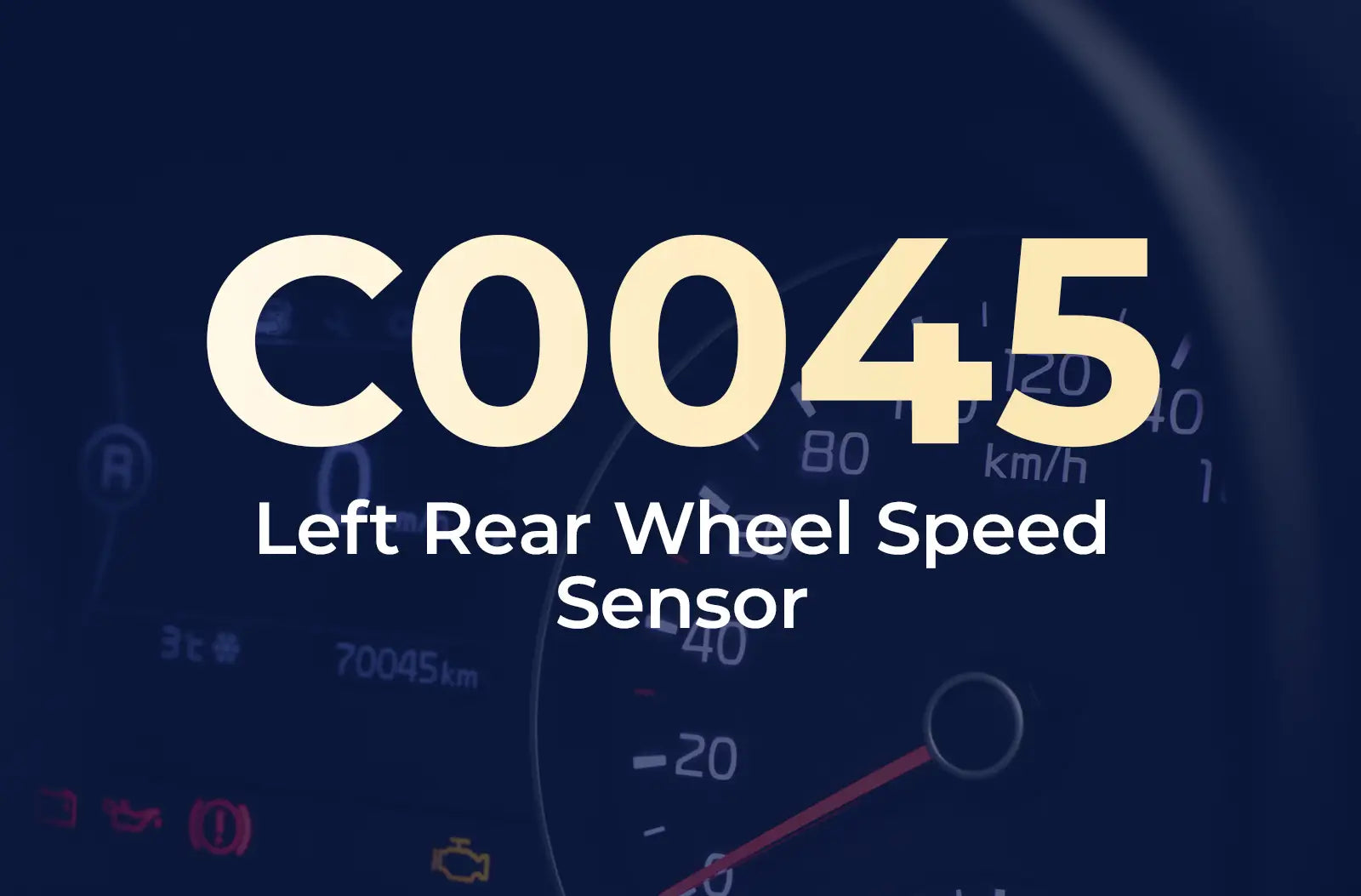 displaying the diagnostic code "C0045" and the description "Left Rear Wheel Speed Sensor" against the blurred dashboard.