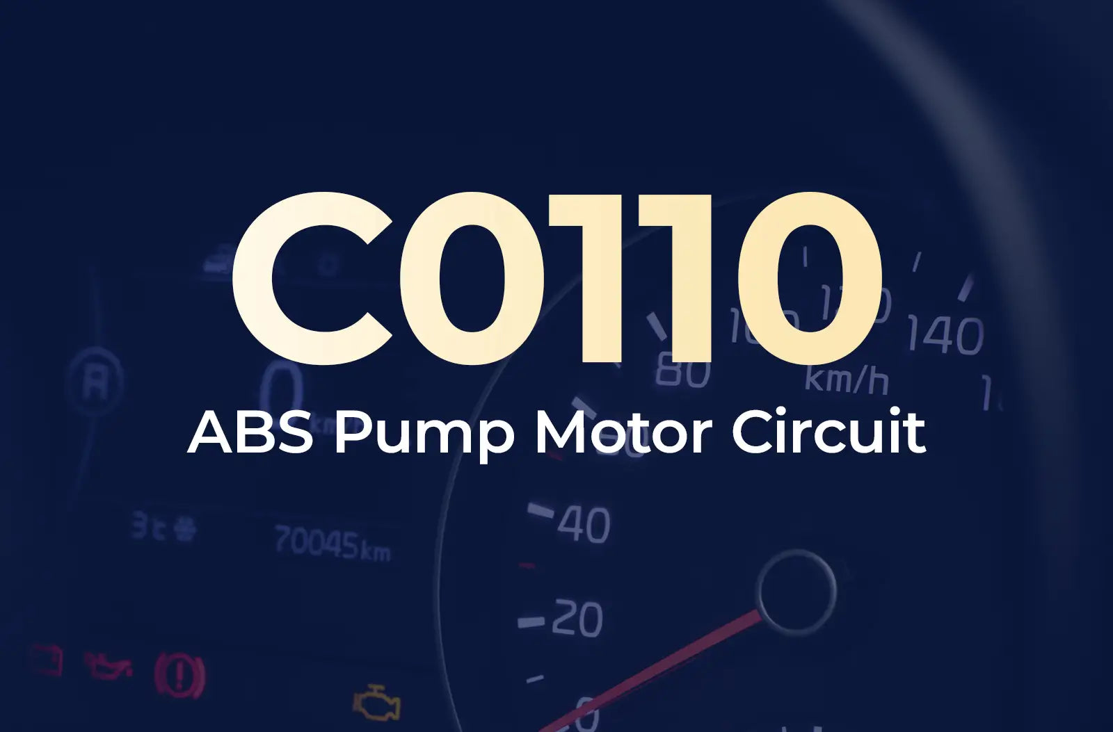 displaying the diagnostic code "C0110" and the description "ABS Pump Motor Circuit" against the blurred dashboard.