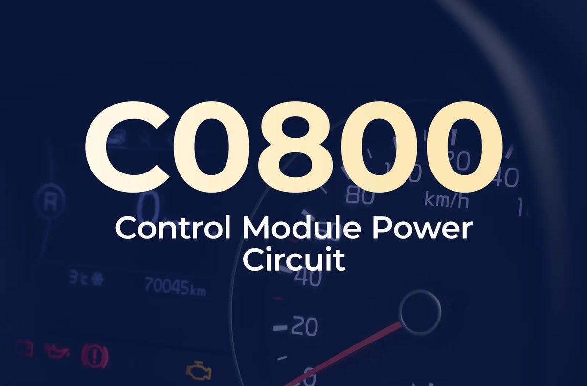 displaying the diagnostic code "C0800" and the description "Control Module Power Circuit" against the blurred dashboard.
