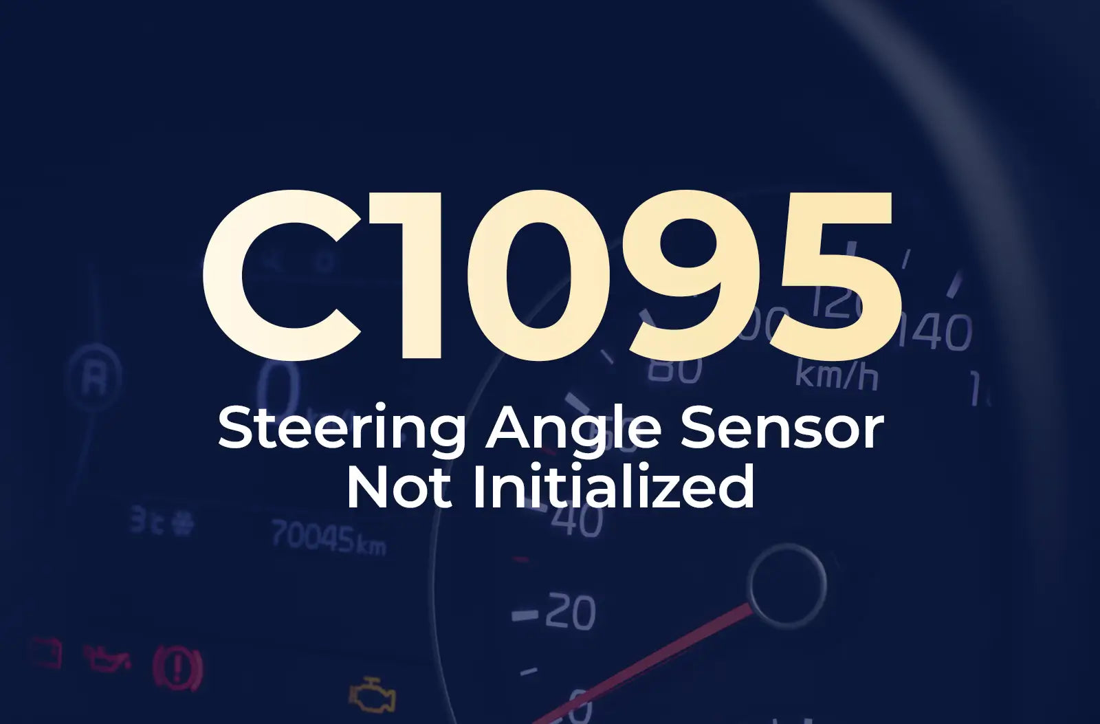 displaying the diagnostic code "C1095" and the description "Steering Angle Sensor Not Initialized" against a blurred dark blue vehicle