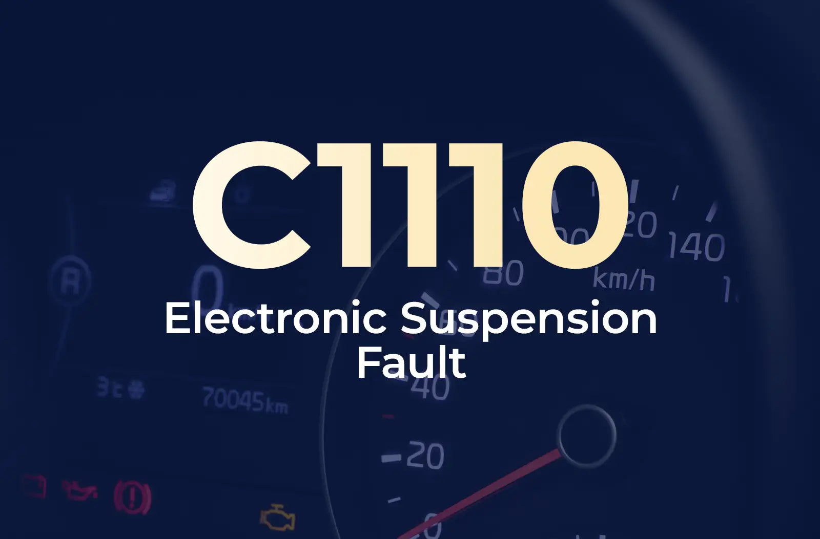displaying the diagnostic code "C1110" and the description "Electronic Suspension Fault" against the blurred dark blue vehicle instrument panel.