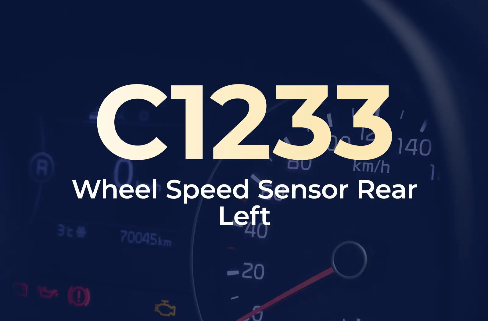 displaying the diagnostic code "C1233" and the description "Wheel Speed Sensor Rear Left" underneath against the blurred dark blue vehicle instrument panel.