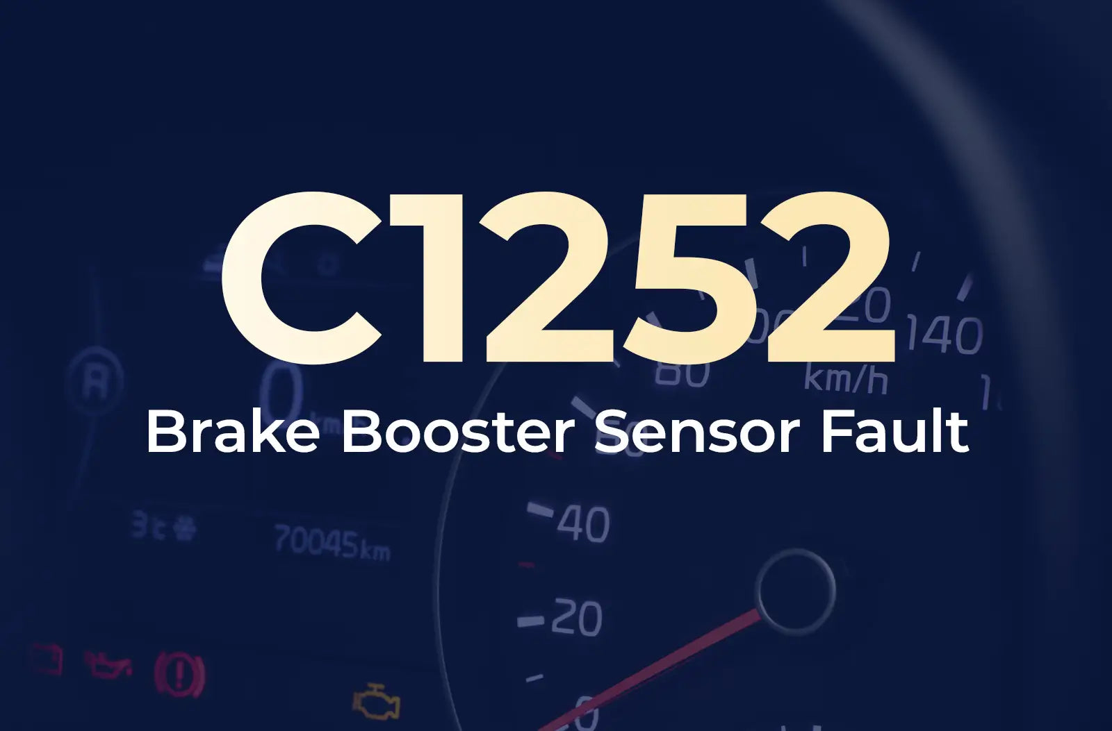 displaying the diagnostic code "C1252" and the description "Brake Booster Sensor Fault" against a blurred dark blue vehicle instrument panel.