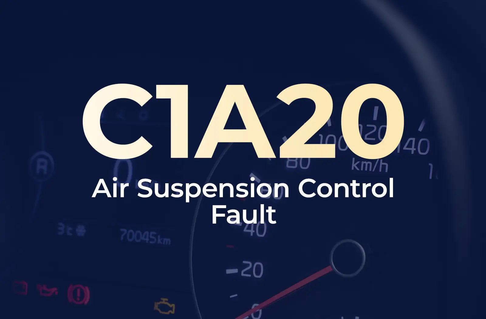 displaying the diagnostic code "C1A20" and the description "Air Suspension Control Fault" against the blurred dashboard.
