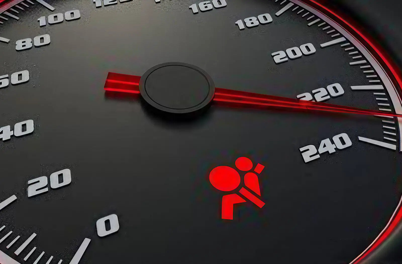 Shows a modern car's glowing digital dashboard screen illuminated at night, completely filled with various yellow and red diagnostic warning lights.