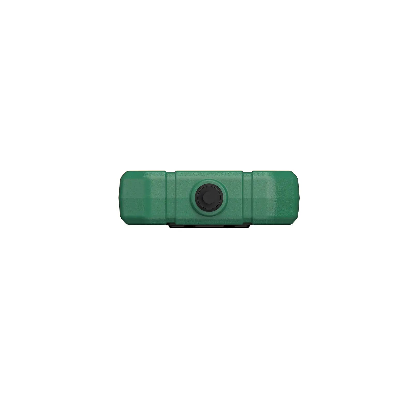 The image displays the top view of the device, showing its thick, textured orange casing and the central port where the diagnostic cable connects. The rugged design features protective ridges along the sides for enhanced durability.