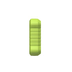 This image shows the side profile of a lime green device casing with a rugged, textured surface for a non-slip grip. The compact and durable design features a series of protective ridges along the side.